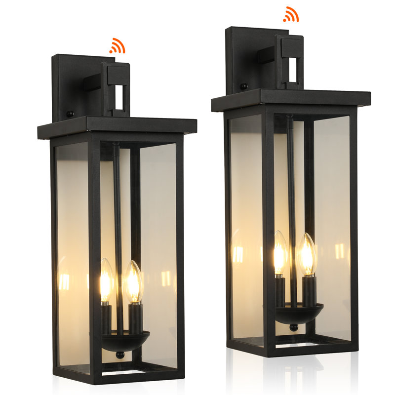 Black Dusk to Dawn Outdoor Wall Lantern with Dual Light Design