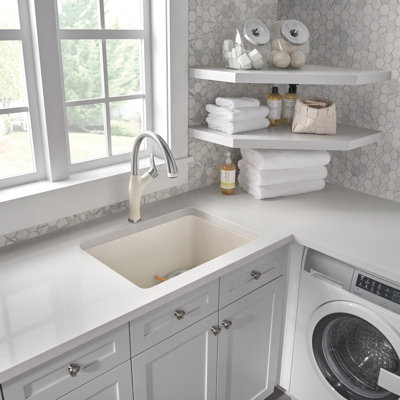 Liven Silgranit 25" Single Bowl Dual Mount Laundry Sink - Soft White