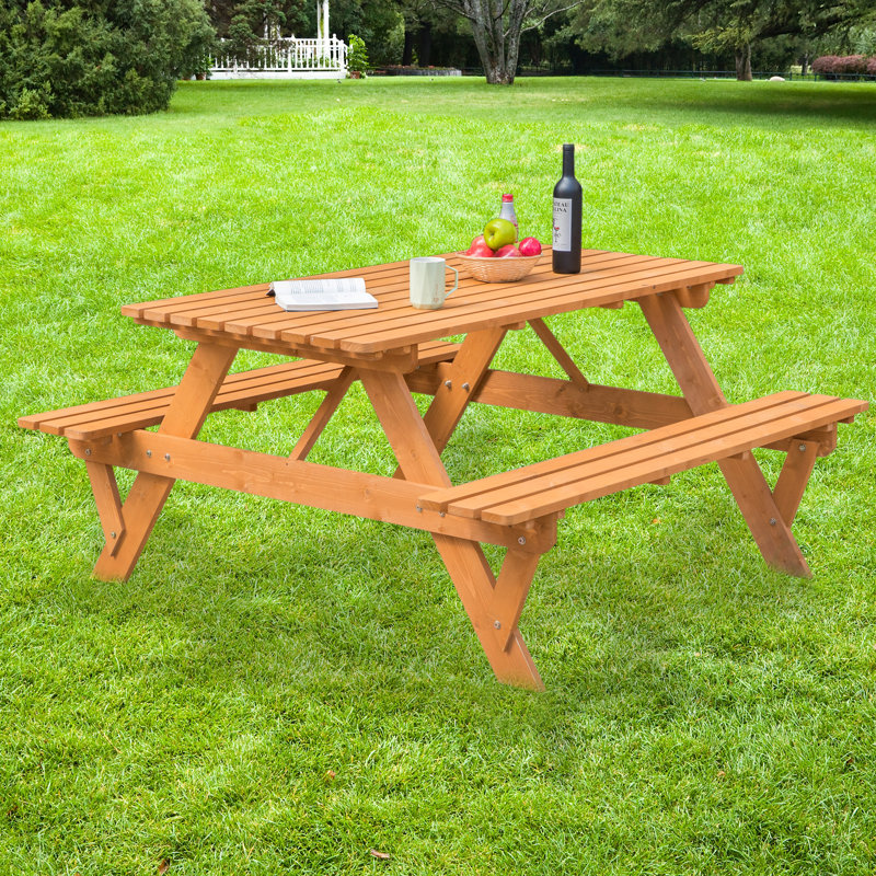 Table de pique-nique en bois massif Cailie, Brun