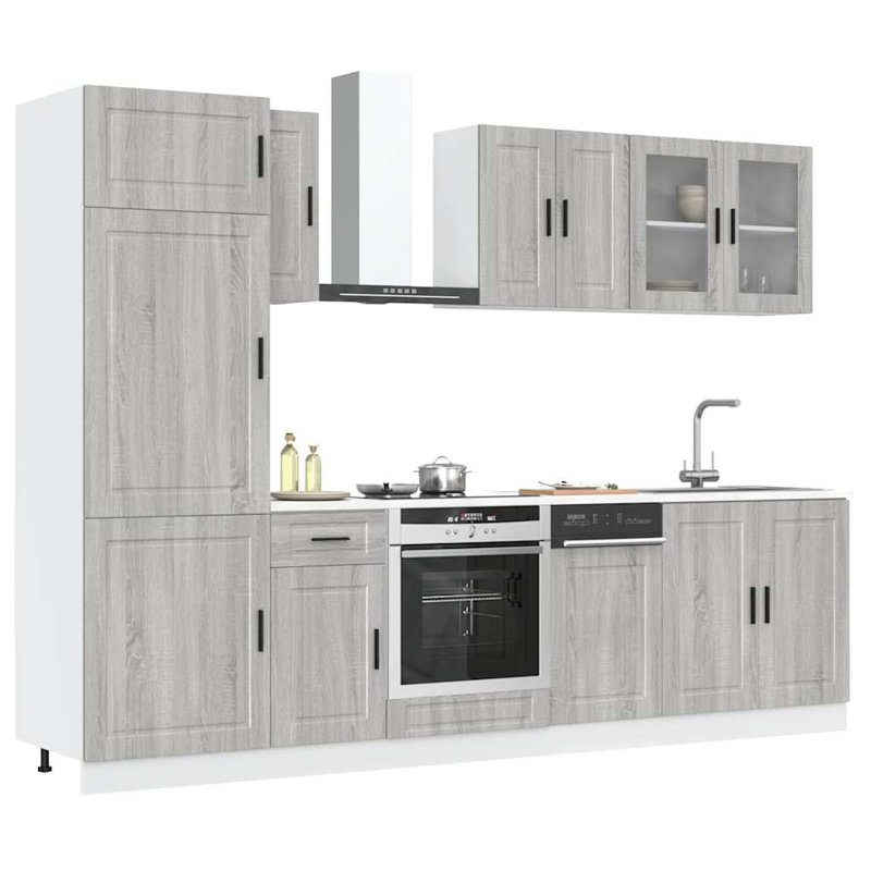 8 Piece Kitchen Cabinet Set Kalmar Engineered Wood, Grey Sonoma