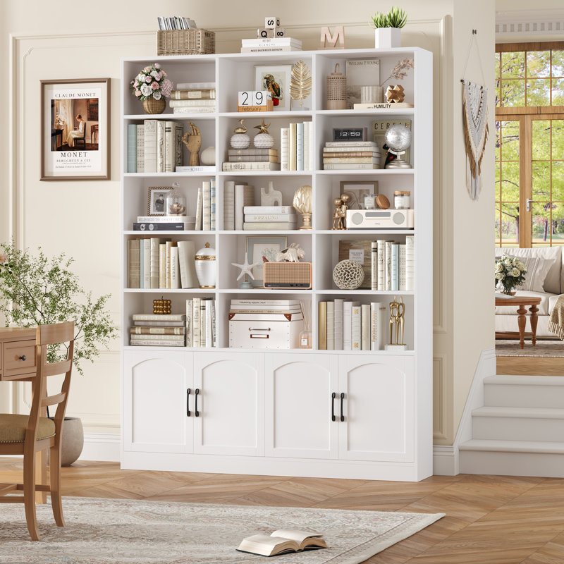 82.3"H X 59.1"W Wood 15-cube Bookcase With 2 Large Cabinets, Modern Storage Organizer For Living Room, Office Or Kitchen