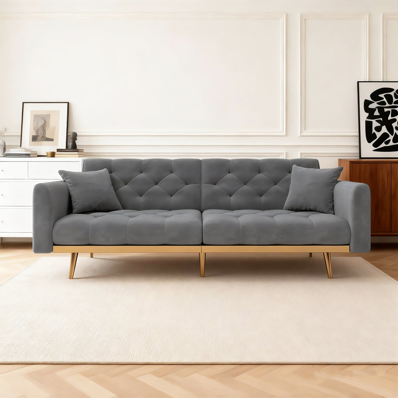 2 Seater Velvet Sofa Bed, Grey