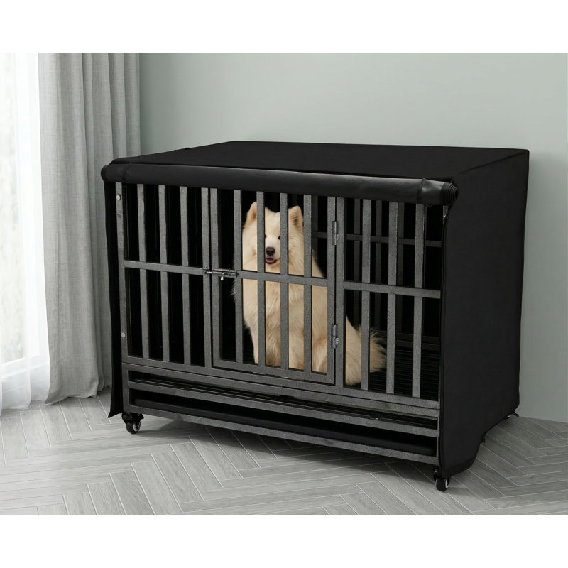 Housse robuste pour cage de chien de 48 pouces, fabriquée en tissu Oxford 600D durable, insonorisante, hydrofuge, protectrice du soleil, s'adapte à la cage métallique, comprend un panneau latéral respirant (housse seulement)