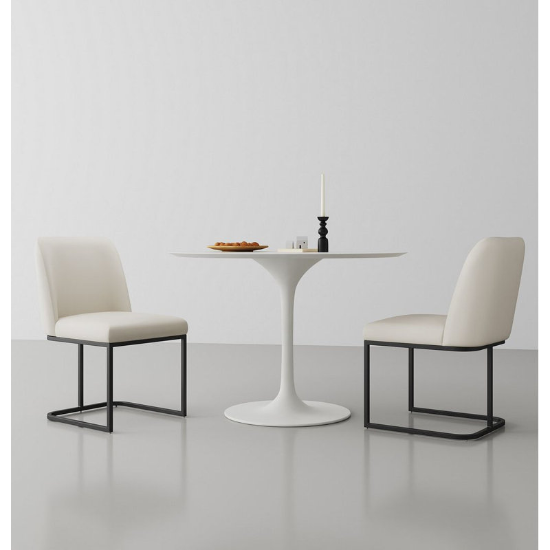 Serena Modern Vegan Leather Upholstered Steel Solid Back Dining Side Chair in Ivory, Cream