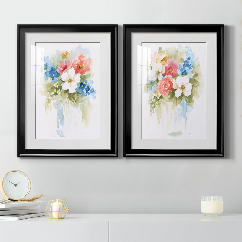 «Spring Medley I», ensemble de 2 reproductions d'art, Papier encadré noir, Blanc, H 18,5 po x l 49 po x P 1,5 po