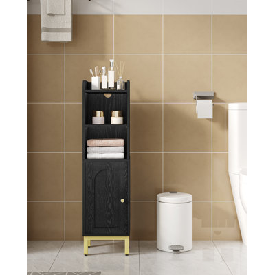 Bathroom Storage Cabinet, Small Corner Floor Cabinet with Door and Shelves, Narrow Toilet Paper Cabinet, Bathroom Organizer with Adjustable Shelf, for Small Spaces