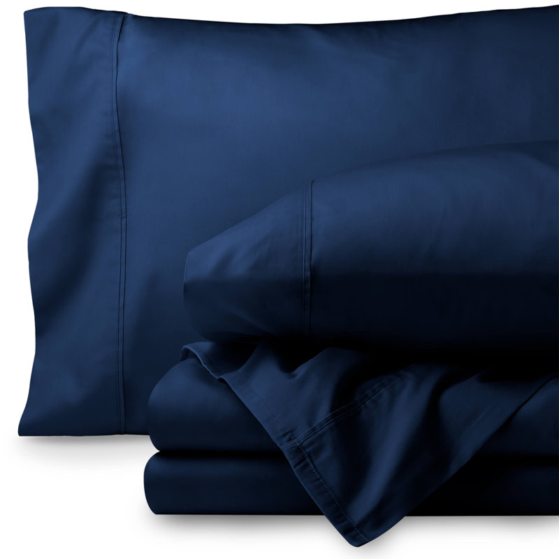 100% Cotton Sheet Set, Navy Blue, Queen Sheet Set with 2 Pillowcase
