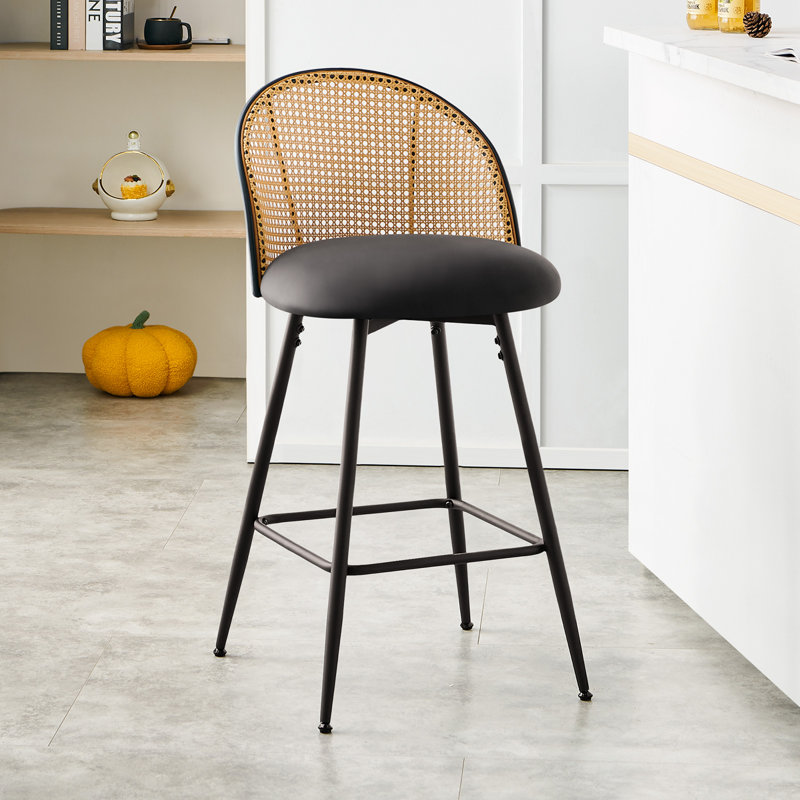 Arvon Swivel Upholstered Counter & Bar Stool, Black, Counter Stool (26” Seat Height), Brown