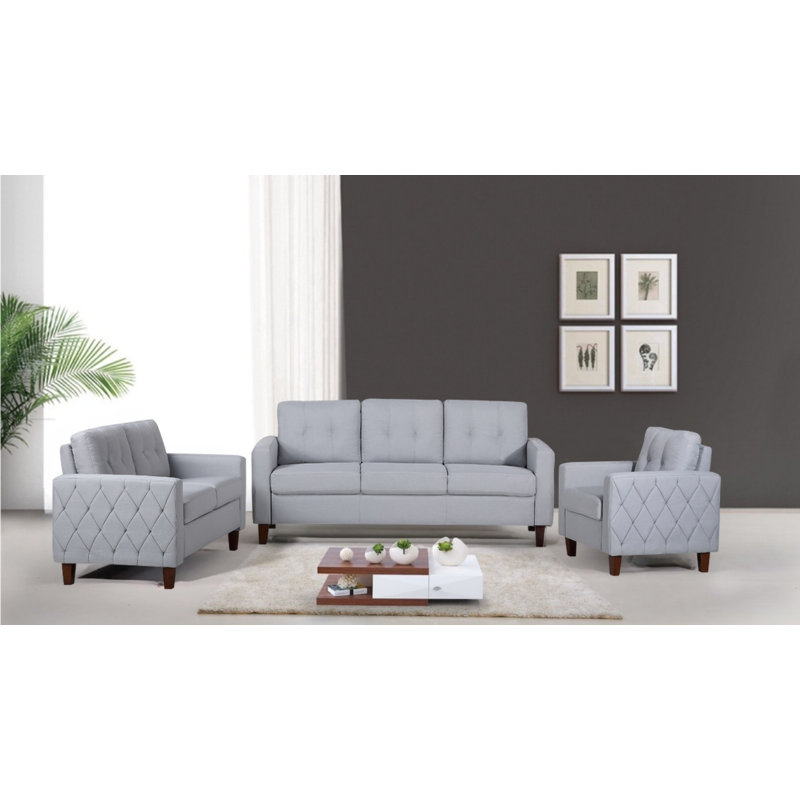 Ensemble de salon 3 pièces avec coussins capitonnés, Polyester beige