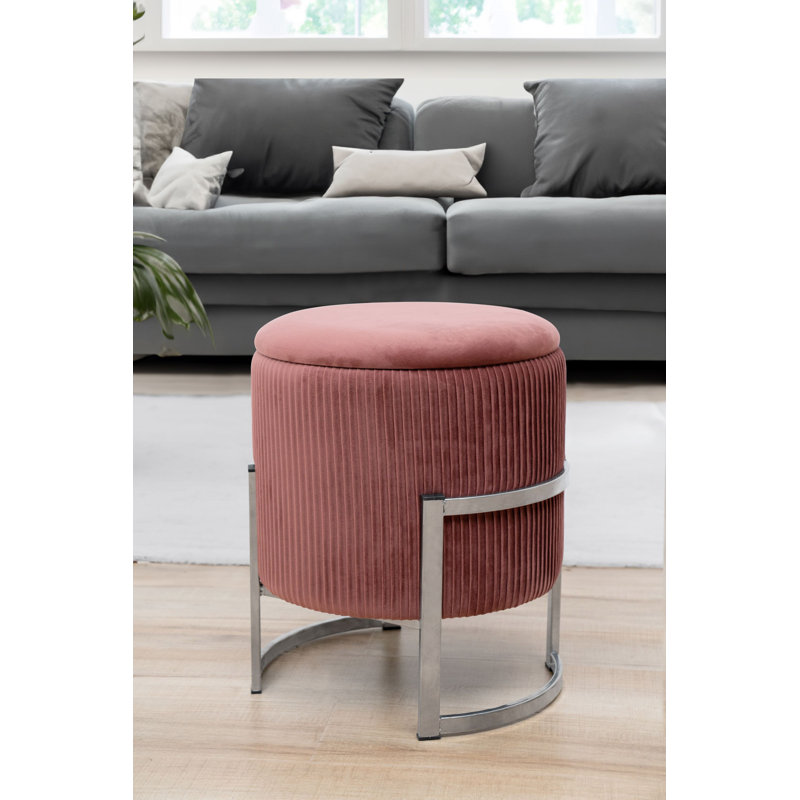 Ailine 40cm Wide Velvet Tufted Circle Pouffe Ottoman with Storage
