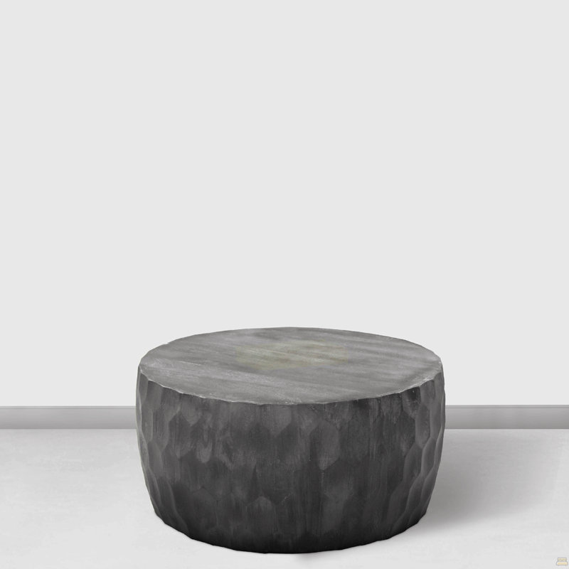 Table basse en bois de manguier, forme de tambour rond martelé
