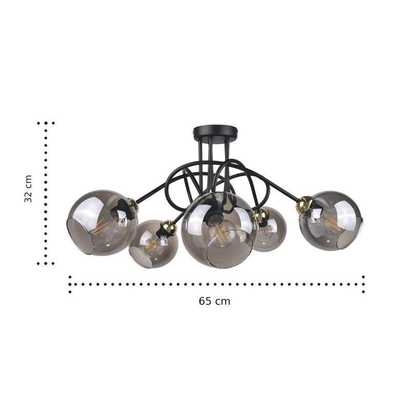 Charleston 5-Light 47cm Semi Flush Mount, Black/Gold
