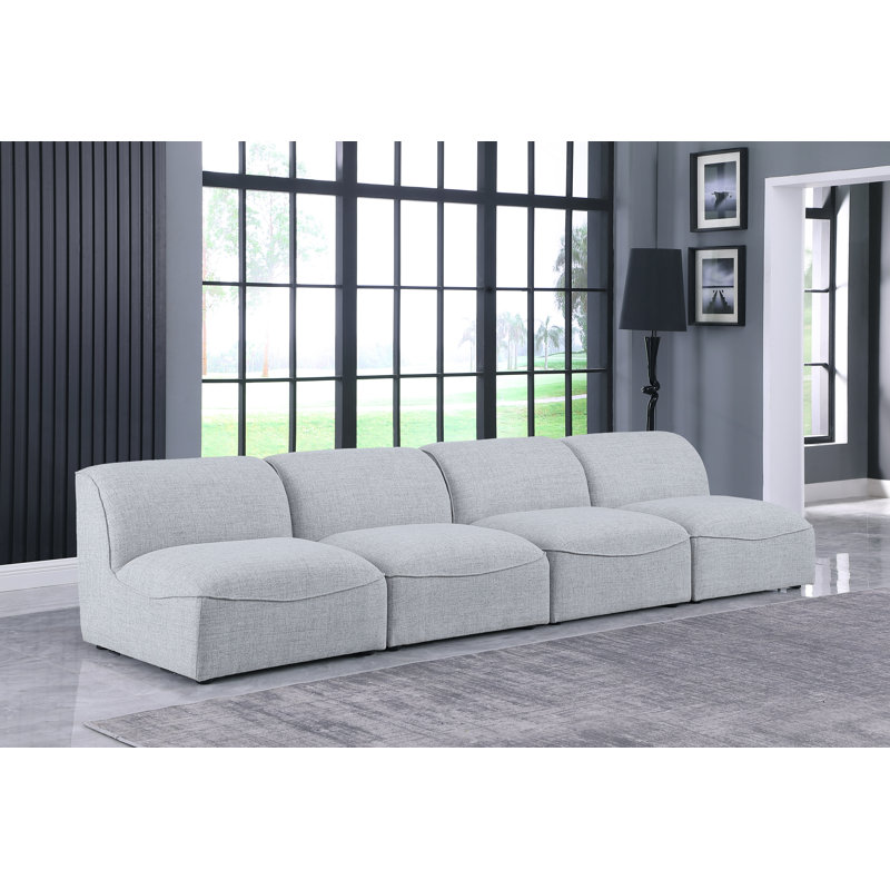 Canapé modulaire en lin durable bleu marine Hollowayville, Tissu gris texturé en lin