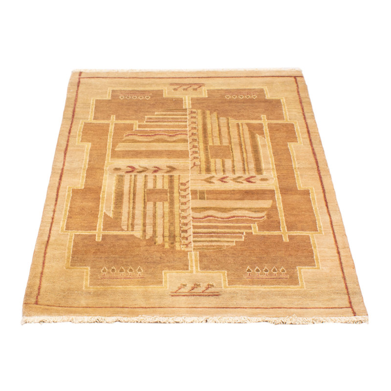 Tapis unique en laine noué à la main beige et brun nouvel âge 4 pi x 6 pi Efrem