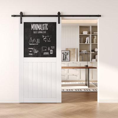 40x80 White Color Top Chalkboard Panel Design Finished Unassembled Solid Wood Sliding Barn Door Only