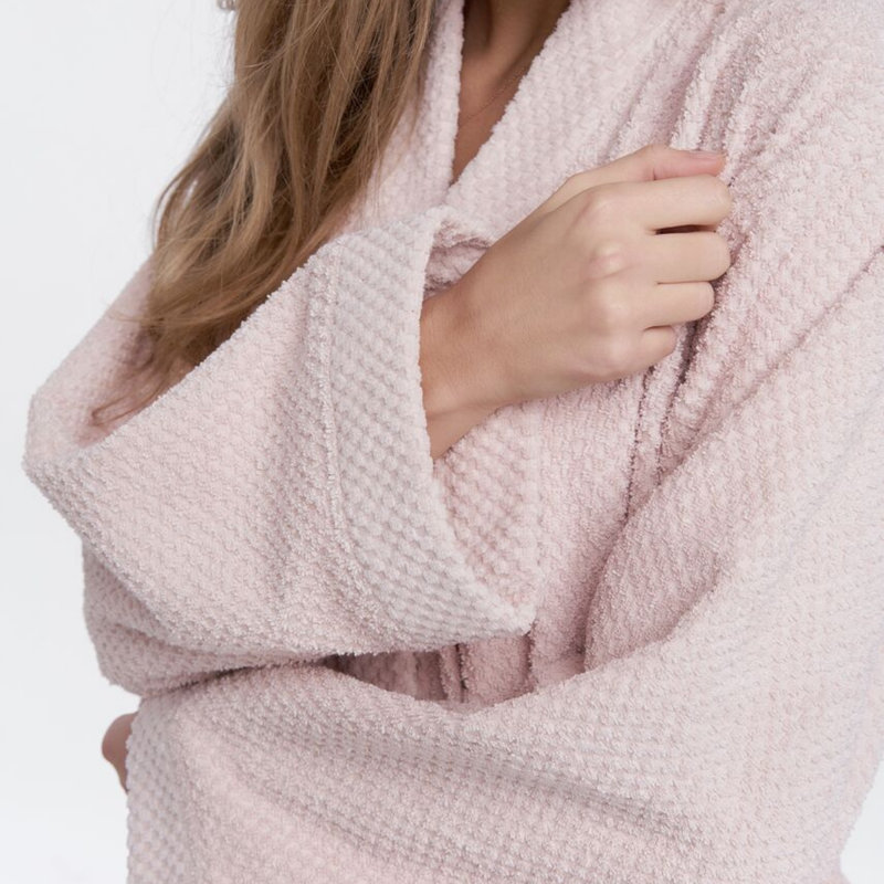 Cotton Gender Neutral Mid-Calf Bathrobe with Pockets, M, Pink