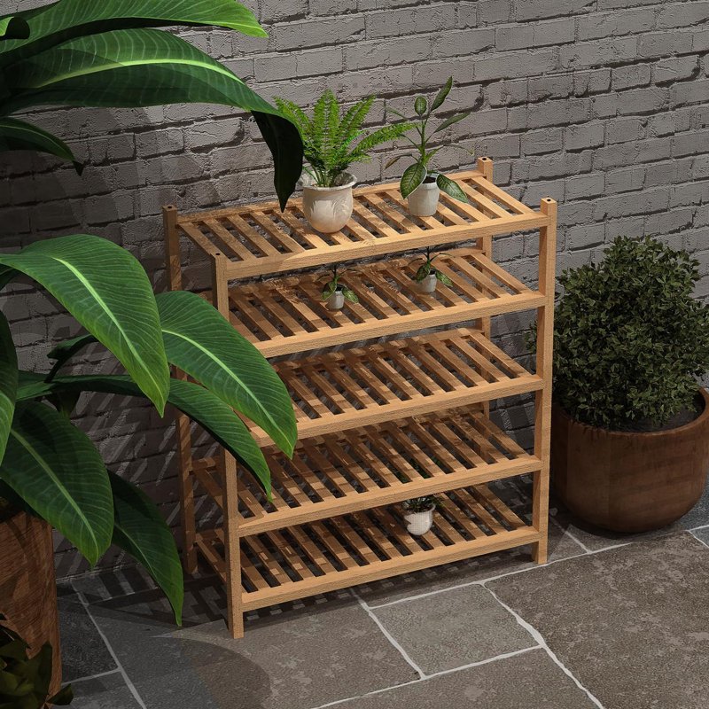 12 Pair Stackable Shoe Rack, Natural Wood