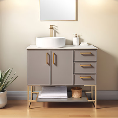 36" Modern Free-Standing Single Bathroom Vanity With Three Drawers