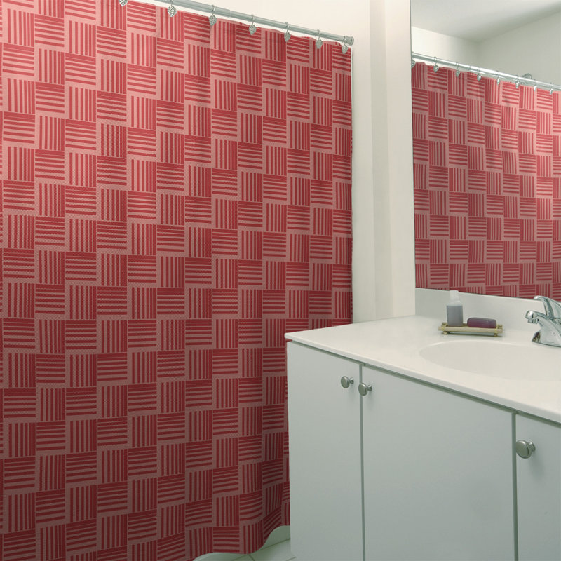 Rideau de douche simple basketweave rayures classic, Rouge / corail clair