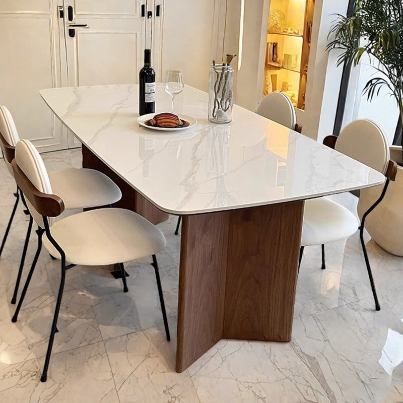 Vintage cream style sintered stone dining table, 29.53"H x 55.12"L x 31.5"W
