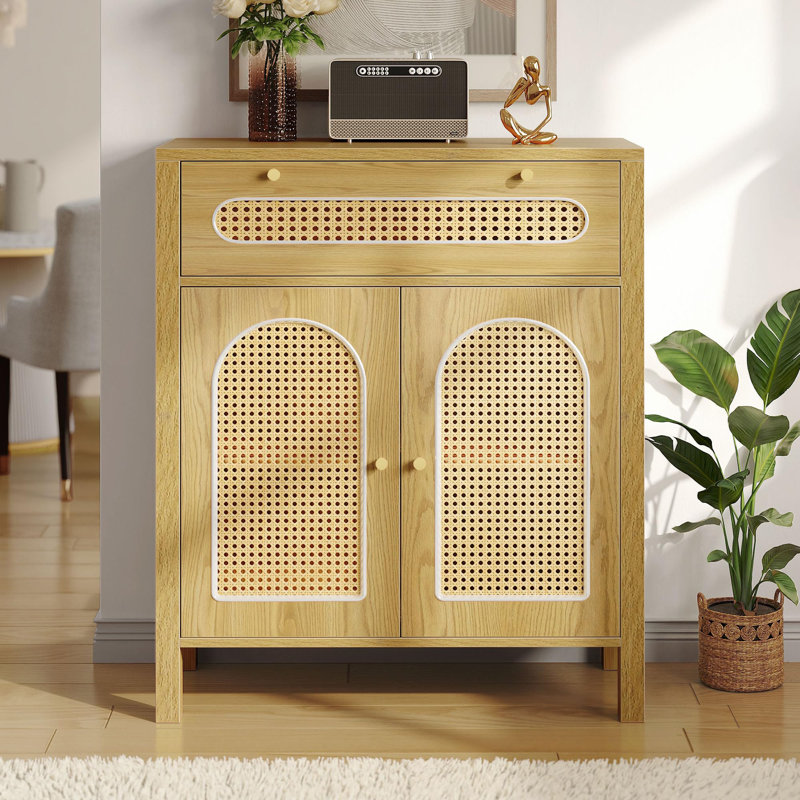 Storage Cabinet with Rattan Doors, Natural