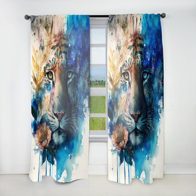 Portrait de tigre avec fleurs II - rideau en velours moderne - obscurcissant - 1 panneau
