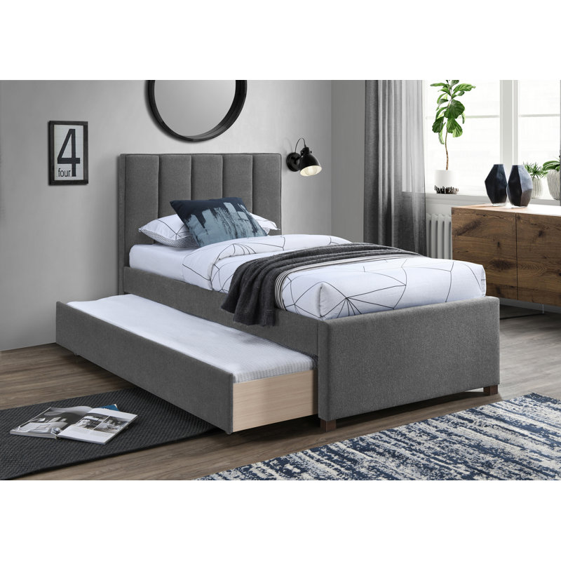 Upholstered Panel Bed, Grey Linen Textured Fabric