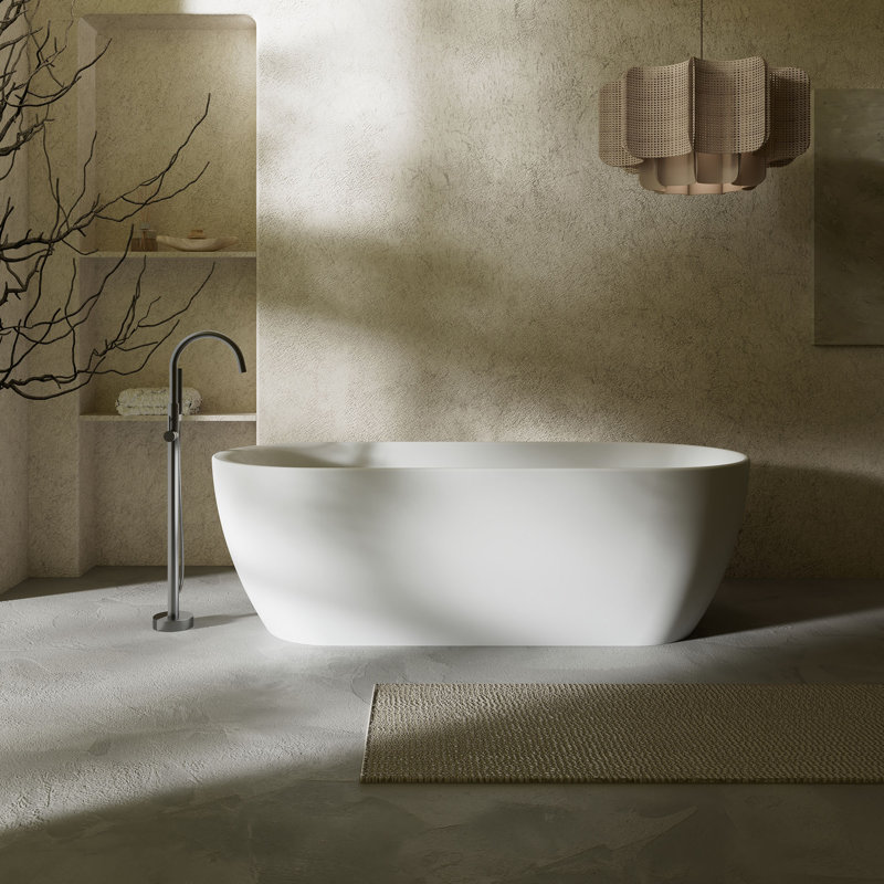 Baignoire de trempage blanche autoportante 67 "x 29,5" avec trop-plein et bonde escamotable pour salle de bain MonBlari