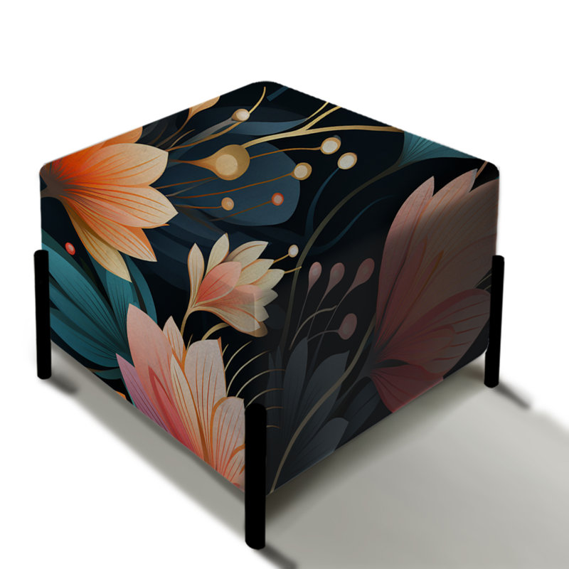 Corail et vert floral Elegance Fantasy - repose-pieds carré floral