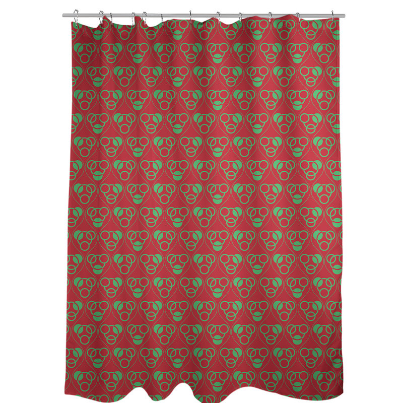 Geometric Shower Curtain, Red/Green, No