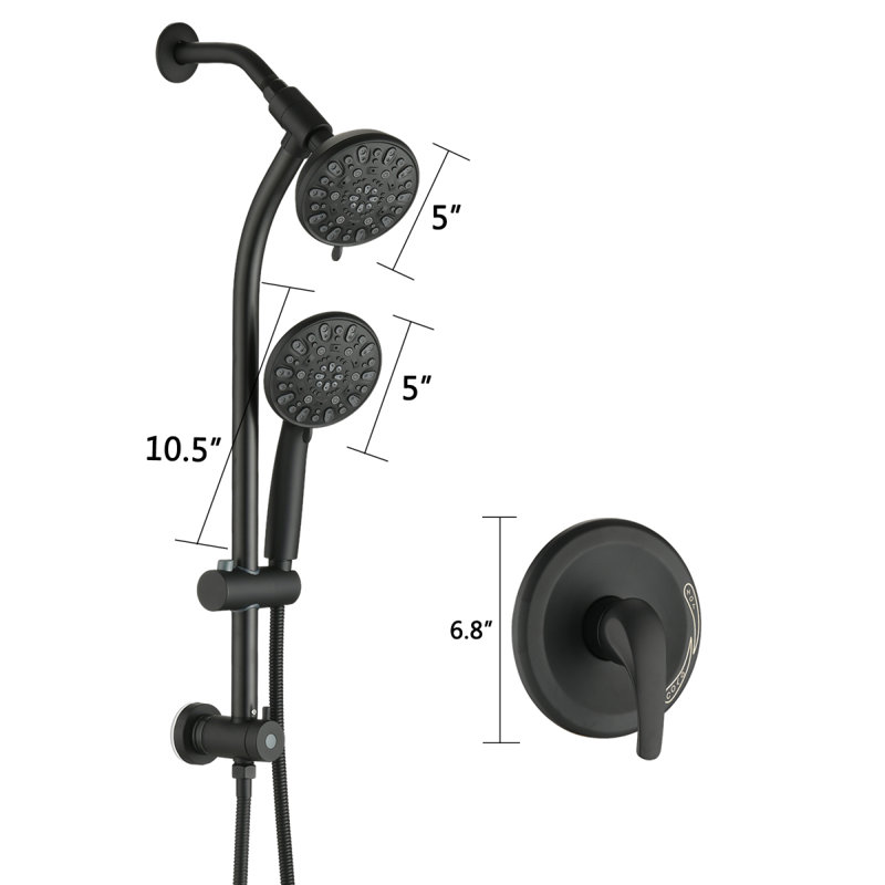 Drillfree Stainless Steel Slide Bar Combo Rain Showerhead 7Setting Hand, Dual Shower Head Spa System (Roughin Valve Included)