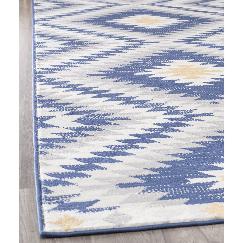 Heron Bodrum Tribal Kilim Denim Area Rug, Runner 2' x 8', Gold/Ivory/Navy/Gray
