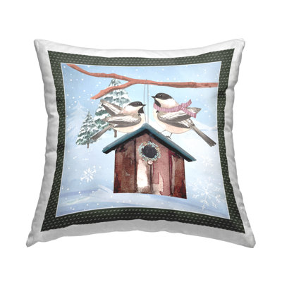 Seasonal Winter Birds Snowflakes Printed Throw Pillow Design By ND Art