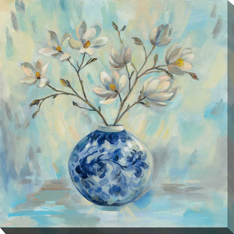 Chinoiserie et branches - Peinture, Toile tendue, H 28 po x l 28 po x P 1,5 po
