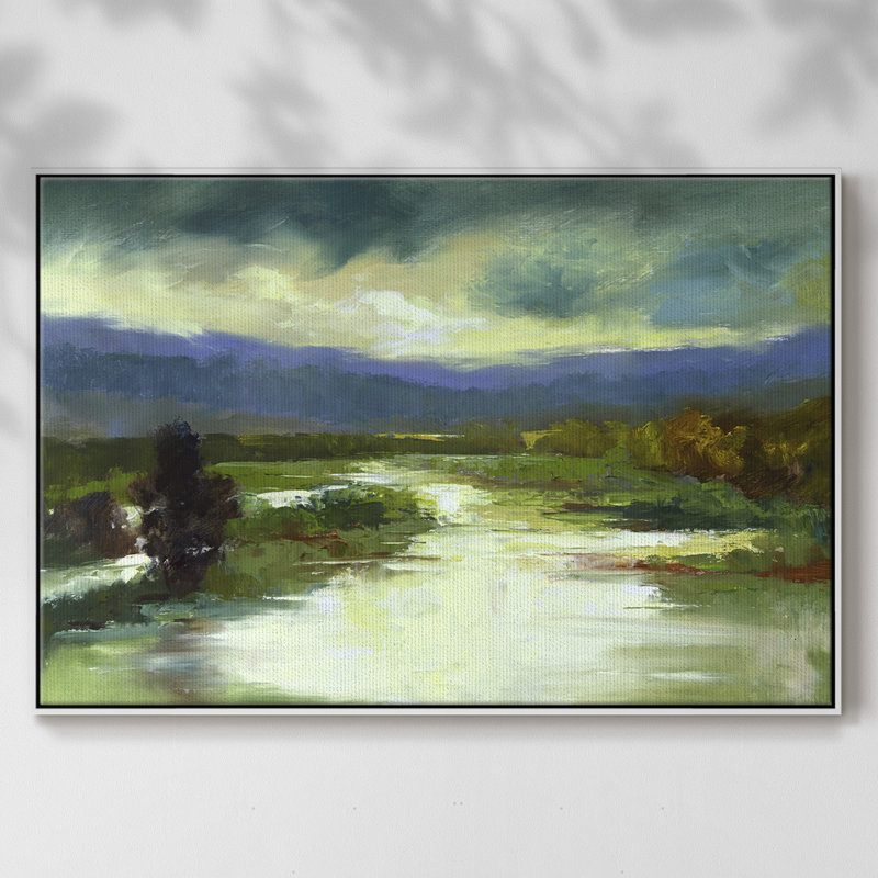 Mountain Meadow, peinture sur toile encadrée, H 27 po x l 41 po x P 2 po, Cadre blanc