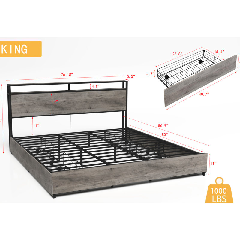 Très grand lit avec bruit - Compartiments de rangement et tête de lit - Offrez une chambre paisible et organisée avec beaucoup d'espace pour garder votre rangement organisé et élégant