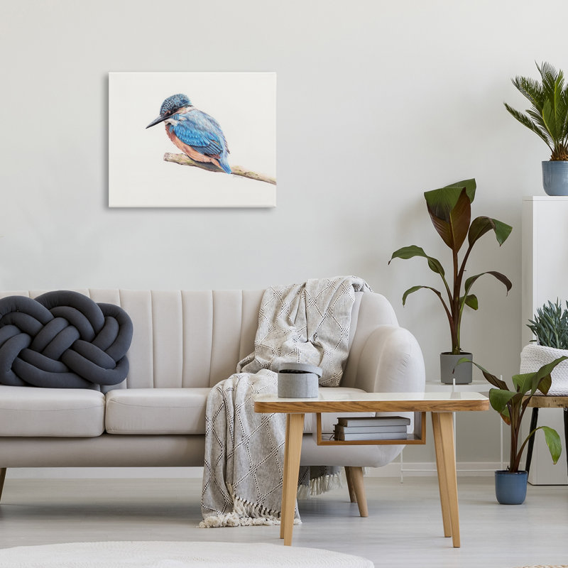 Martin-pêcheur vibrant sur toile tendue, design par Cady, H 16 po x l 20 po