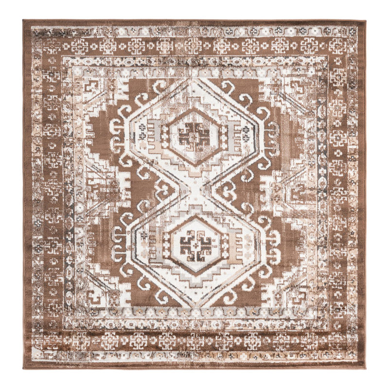 Tapis oriental Charlotte en brun, Carré 5 pi 3 po