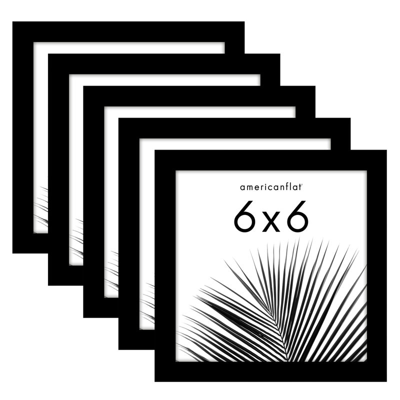 Picture Frame - Set of 5 - Photo Frame with Polished Plexiglass for Tabletop and Wall Display, Black, 6" W x 6" H