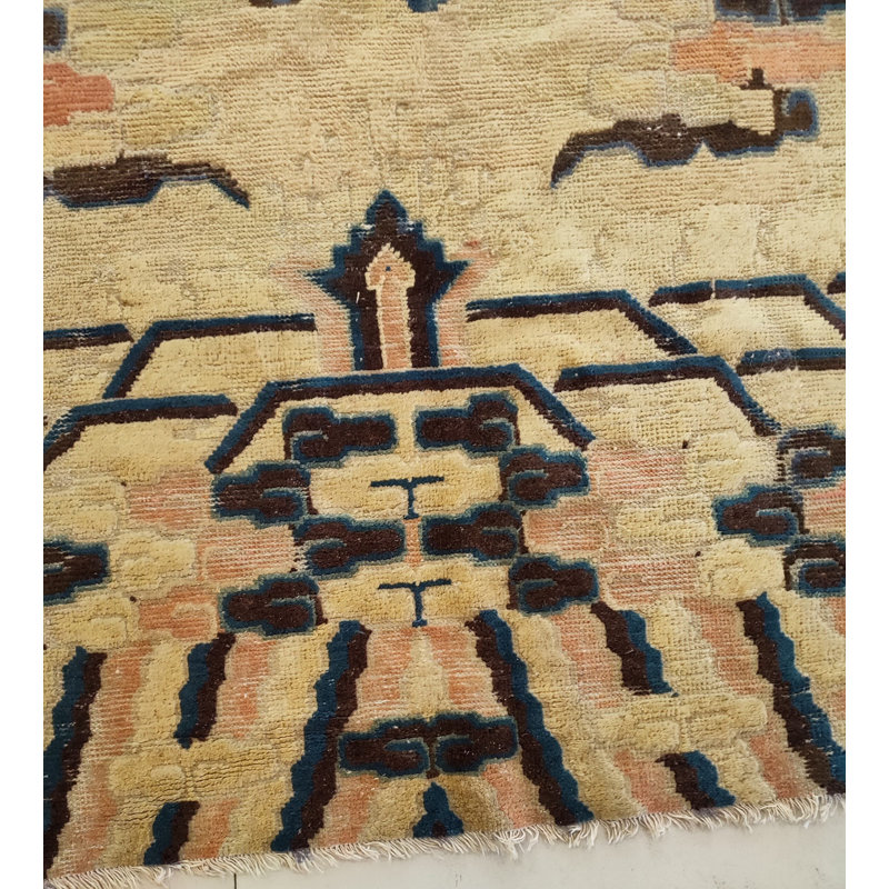 Tapis noué à la main en laine antique corail / rose saumon