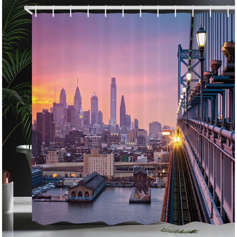Ambesonne American Shower Curtain Train in Philadelphia  Purple Blue, 70"H x 69"W