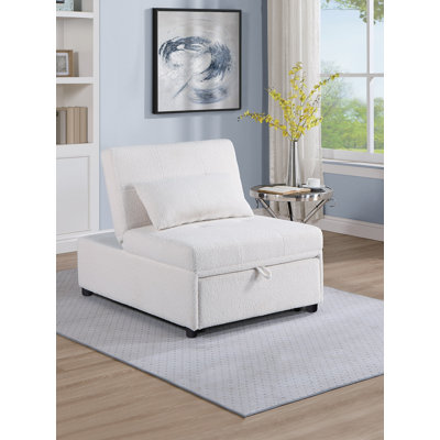 Sherpa Upholstered Tufted Convertible Sleeper Chair With Free Accent Pillow-white + Fabric + 1 Seat + Contemporary + Modern