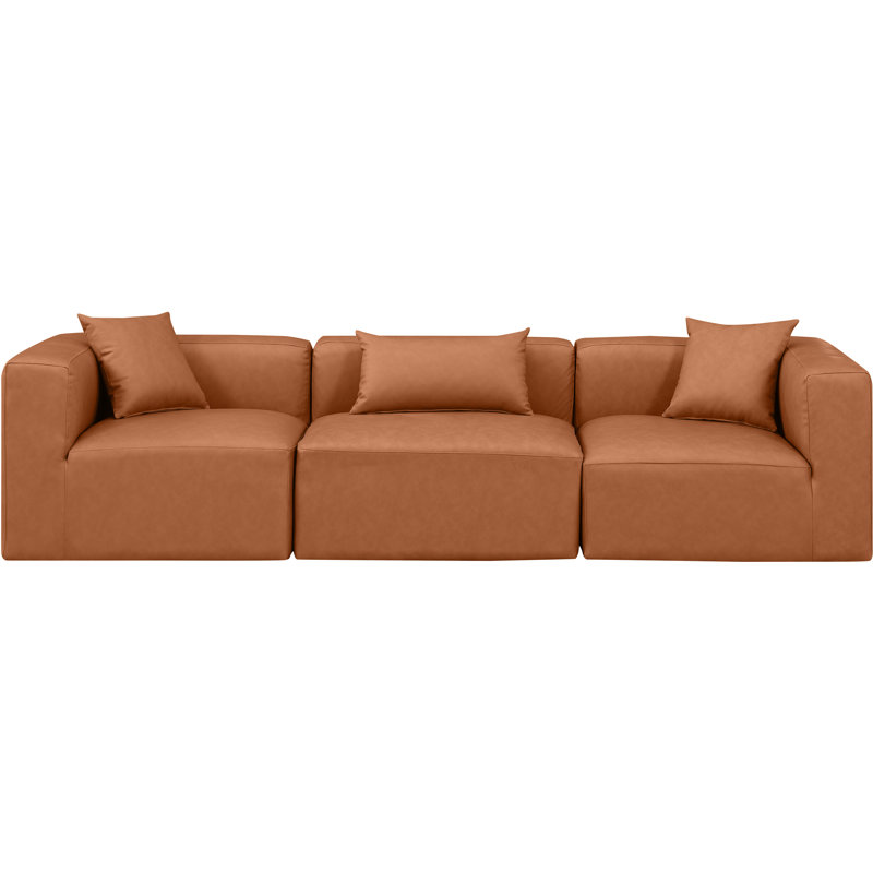 Houswerth Upholstered Sectional Reversible, Cognac Vegan Leather