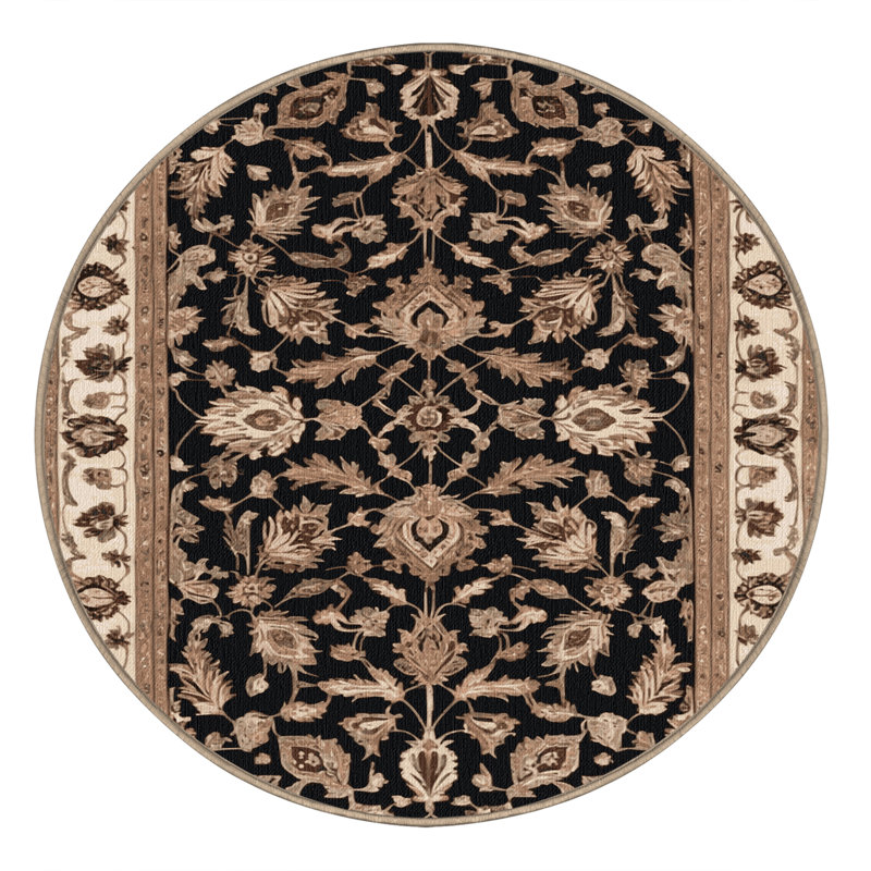 Tapis beige lavable à la machine, Rond 3 pi