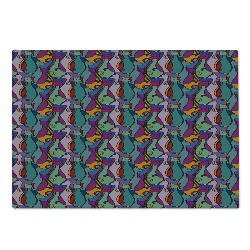 Ambesonne Cat Cutting Board Large Size Geometric African Multicolor
