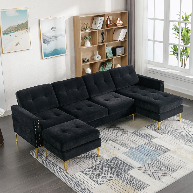 Canapé modulaire convertible en L 110 po avec repose-pieds mobile pour salon