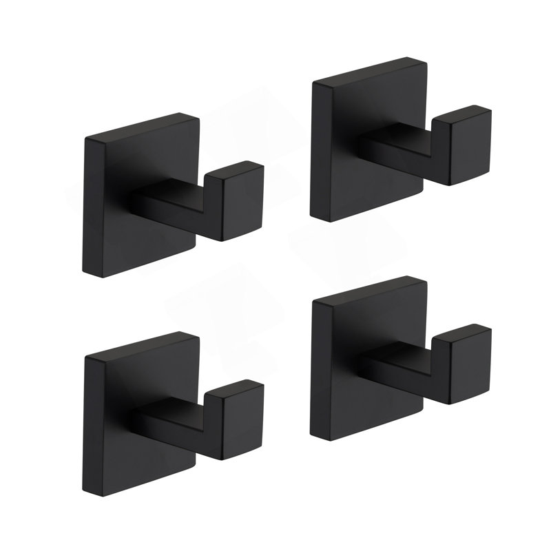 4 Pack Wall-Mounted Stainless Steel Bathroom Towel Hooks/Coat Hooks For Bathroom, Bedroom, Kitchen, Matte Black