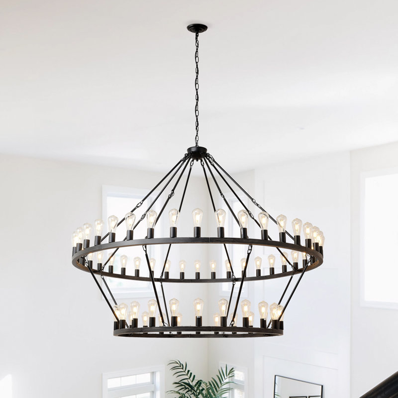 Lustre noir 59 po , H 49,61 po x l 59 po x P 59 po, Noir mat, 54 lumières