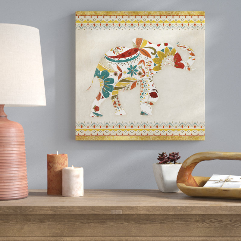 Boho Elephant I - No Frame Print on Canvas, 51cm H x 51cm W x 3.8cm D
