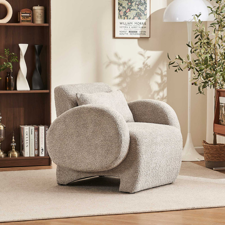 Jefney Fabric Upholstered Armchair Boucle Accent Chair Full Assembled Small Space Chair with Pillow Ivy Bronx Fabric: Light Beige